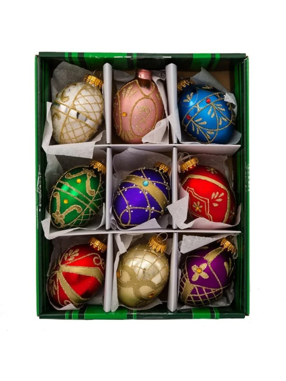 Colorful Glass Decorative Egg Ornaments Set of 9, 45mm - Festive Home Decor